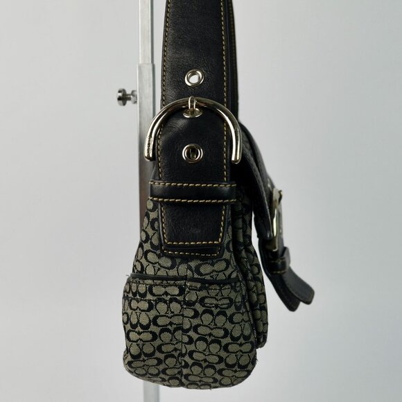 COACH 1463 SOHO Shoulder Bag Hand Bag Canvas Leather Signature Black HOBO Y2K - Picture 4 of 14